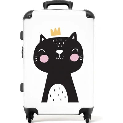 Afbeelding van NoBoringSuitcases.com Grote koffer wit Kinderkoffer kat meisjes Reiskoffer met 4 wielen kids Trolley op wieltjes 60 liter Rolkoffer groot kinderen Ruimbagage valies 20kg Reisbagage &amp; reisaccessoires hardcase Bagagetrolley middelmaat