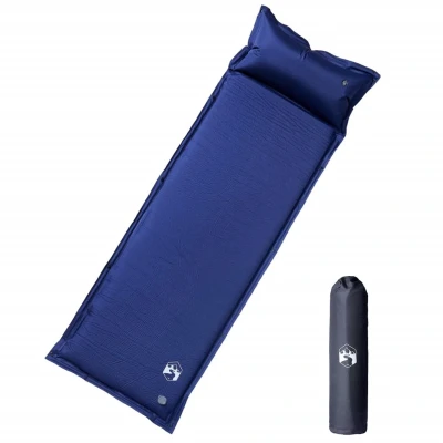 Afbeelding van vidaXL Kampeermatras met geïntegreerd kussen zelfopblazend marineblauw, campingbed, kampeer bed, veldbed kamperen, kampeerbed, bedje