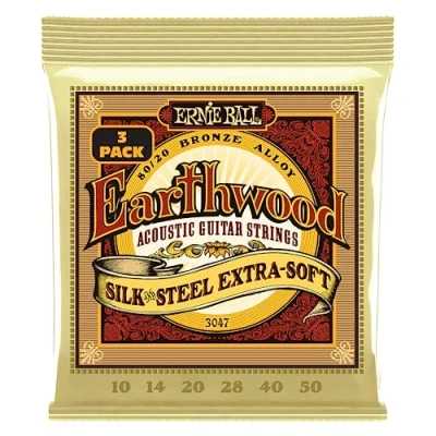 Afbeelding van Ernie Ball 3047 Earthwood Silk &amp; Steel Extra Soft 10 50 snaren voor westerngitaar (3 sets)