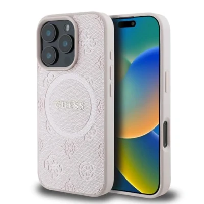 Afbeelding van Guess GUHMP16LPSAPSMEP iPhone 16 Pro 6,3&quot; roze/roze hardcase Saffiano Peony Classic Logo MagSafe