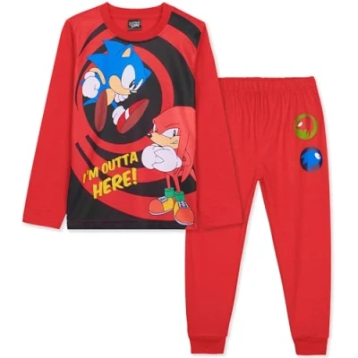 Afbeelding van SONIC THE HEDGEHOG Shadow Pyjama voor jongens, lang, 2 delig, comfortabel en behaaglijk, gamercadeau Rode Sonic/Knuckles, 9 10 Jaar