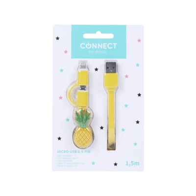 Afbeelding van Charging cable 2in1 micro USB &amp; 8 pin Pineapple