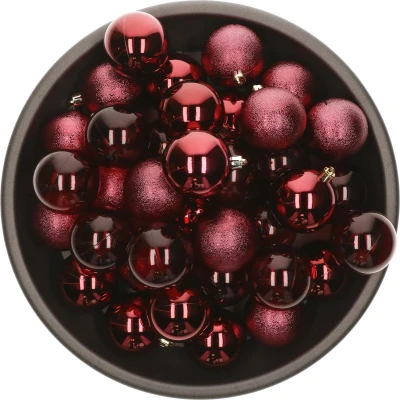 Afbeelding van Decoris kerstballen 25x stuks 6 cm kunststof donkerroodAA  Kerstbal