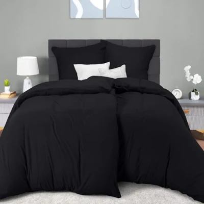 Afbeelding van Utopia Bedding Dekbedovertrek Set Zachte Microvezel 2 135x200cm met Kussenslopen 80x80cm Beddengoed Zwart