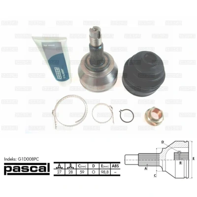 Afbeelding van Homokineet reparatie set, aandrijfas PASCAL G1D008PC