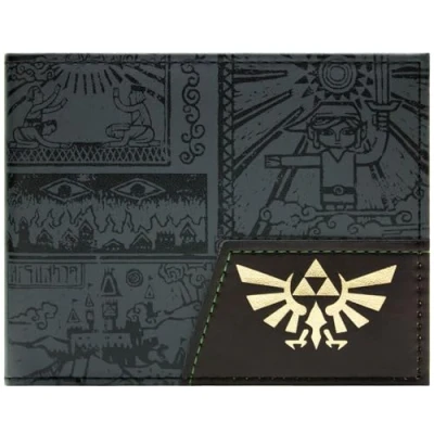 Afbeelding van Zelda The Wind Waker Link Oud Tablet Hiërogliefen Portemonnee/Beurs Dubbelvouw ID &amp; Kaarthouder, Zwart