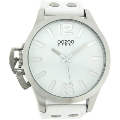 Afbeelding van OOZOO Timepieces Zilverkleurige horloge met witte leren band OS049