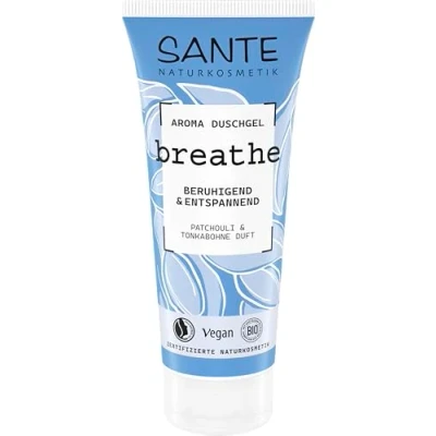Afbeelding van SANTE Naturkosmetik Aroma Breathe Douchegel, met patchouli en tonkaboongeur, rustgevend ontspannend, veganistische natuurlijke cosmetica zonder synthetische geurstoffen, 200 ml