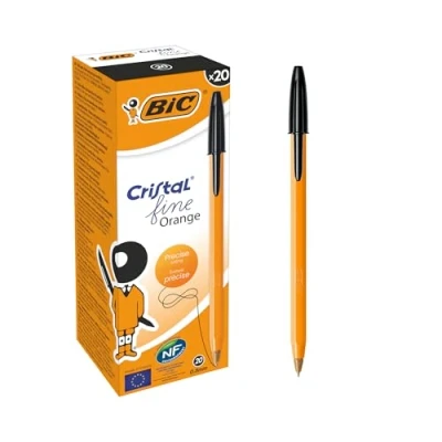 Afbeelding van BIC Oranje originele fijne balpennen, zwarte schrijfpennen ideaal voor school, Fine Point (0,8 mm), verpakking van 20 stuks
