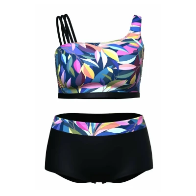 Afbeelding van Ulla Popken Split Strap LEAF SET Bikini, Dames, Maat: 44, Black