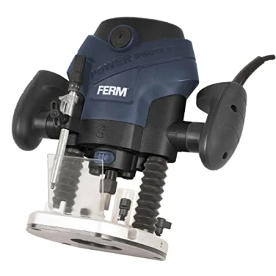 Afbeelding van FERM PRM1015 bovenfrees 1300W 2 Spantangen 6mm én 8mm Stofzuiger adapter Ingebouwde LED werkverlichting Freesdiepte 60mm Freesdiameter 30mm 6 delige Freesset Parallelgeleider Sjabloongeleider Precisie