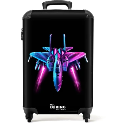 Afbeelding van NoBoringSuitcases.com® Kinderkoffer Kindertrolley Straaljager Neon Handbagage koffer lichtgewicht Reiskoffer trolley Rolkoffer met wieltjes Past binnen 55x40x20 en 55x35x28