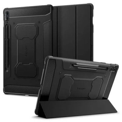Afbeelding van Samsung Galaxy Tab S9 Plus Hoes: Spigen Rugged Armor Pro Bookcase Shockproof/Valbescherming Zwart Kunstleder Tablet Hoezen