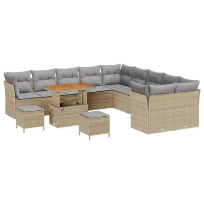 Afbeelding van vidaXL 13 delige Tuin Sofa Set met Kussens Beige Poly Rattan Acacia
