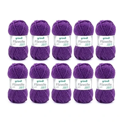 Afbeelding van Gründl Viltwol uni (wol voor vilten, breien en haken, garen van 100% scheerwol, 50 g / m, naalddikte: 8 9, 10 x g), paars, 31 32 7,5 cm