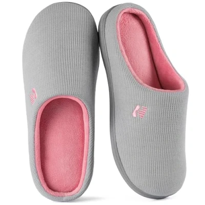 Afbeelding van RockDove Originele tweekleurige pantoffels van traagschuim voor dames, Grijs en Roze, 7/8 UK