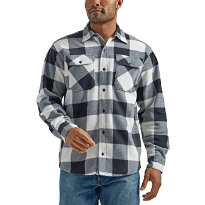 Afbeelding van Wrangler Authentics Heren lange mouwen fleece hemdjas hemd met button down kraag, berk buffalo, L