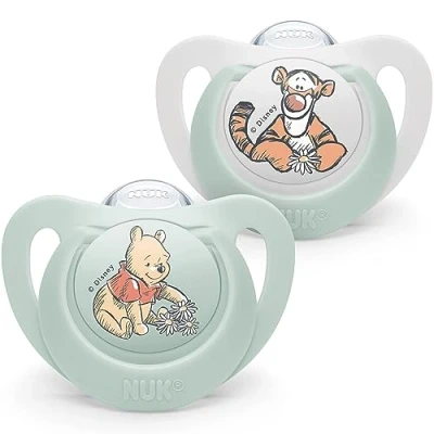 Afbeelding van NUK Star fopspeen Disney Winnie de Poeh BPA vrij silicone 0 6 maanden groen 2 stuks