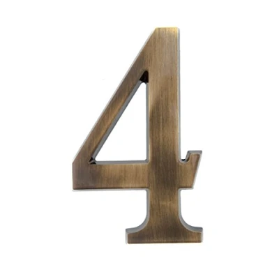 Afbeelding van HUBER huisnummer 4 van messing 20 cm I huisnummers voor huis &amp; deur XL huisnummerbordjes edel 3D design,