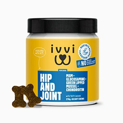 Afbeelding van ivvi Hip &amp; Joint voor honden, snacks met functie botten, gewrichten en heup glucosamine, groene lipmossel, kurkuma, chhondroïïïne MSM beweging mobiliteit 60 lekkere