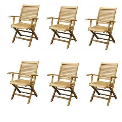 Afbeelding van Arona dining tuinstoel inklapbaar met armleuning teak set van 6