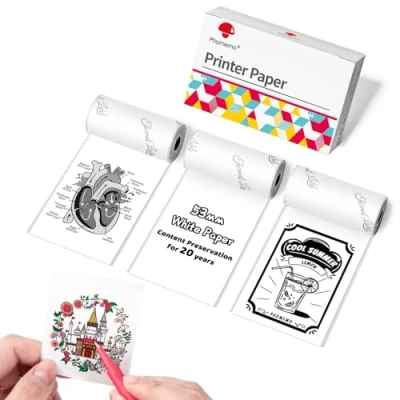 Afbeelding van Phomemo wit zelfklevend thermisch papier voor T02, M02, M02S, M02PRO, M03, M03AS, M04S, M04AS miniprinters smartphones, houdbaarheid 20 jaar, 50 mm x 3,5 m, 3 rollen