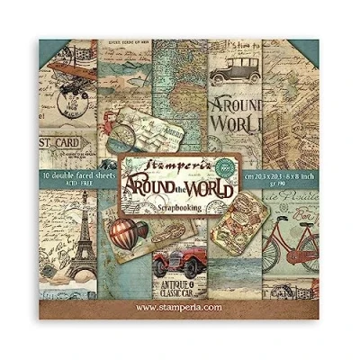 Afbeelding van STAMPERIA SBBS12 Papierblok 10 vellen 20,3 x (8&quot; 8&quot;) dubbelzijdig Around the World, meerkleurig