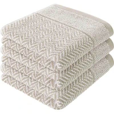 Afbeelding van herzbach home Handdoek, set van 3, 100% katoen, 50 x 100 cm, patroon, zandgrijs
