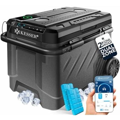 Afbeelding van KESSER® Compressor Koelbox 51 liter 2in1 Dual Zone Koeler &amp; Vriezer met 2x Koelelementen Elektrische Vriesbox LED Touch Control 12/24V 230V Frigobox Koelen tot 20 C voor Auto en Kamperen Grijs