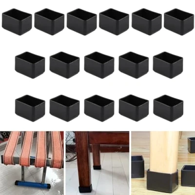 Afbeelding van 16 stuks rechthoekige 30 x 40 mm siliconen stoelpootbeschermers, zwarte stoelpootdoppen, meubelvoetbeschermers, stoelpootbeschermers om krassen op hardhouten vloeren te voorkomen en lawaai