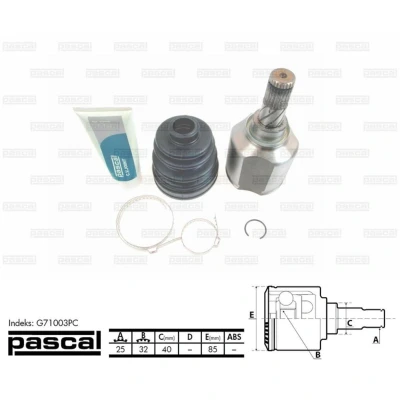 Afbeelding van Homokineet reparatie set, aandrijfas PASCAL G71003PC