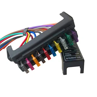 Afbeelding van QitinDasen Premium 10 Weg Zekeringdoos met Draad, 2 Ingang Uitgang Auto Zekeringkast, Standaard Blade Zekeringhouder, Circuit Zekeringblok, 10Pcs Gratis Meszekering (12V/24V/32V/48V)