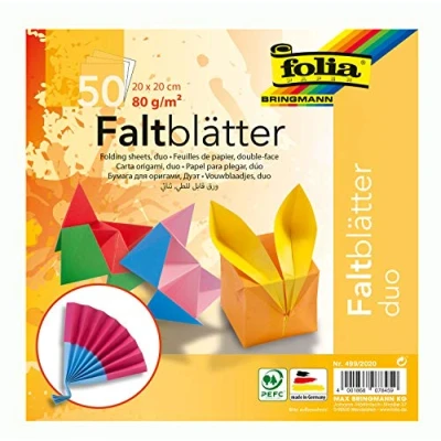 Afbeelding van folia 499/2020 vouwblaadjes Duocolor, 20 x cm, 80 g/m², 50 vellen gesorteerd in 10 op elkaar afgestemde voor en achterkant ideaal prachtige vouwfiguren vormen