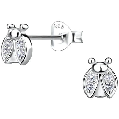 Afbeelding van JoyS Zilveren lieveheersbeestje oorbellen sterling zilver 925 6 mm zirkonia oorknoppen