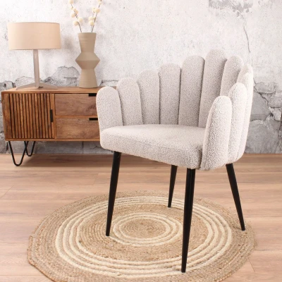 Afbeelding van DS4U Flower eetkamerstoel bouclé beige Boucle
