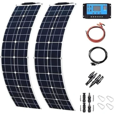 Afbeelding van 200W/400W/800W flexibel zonnepaneel zonnekit 12V 24V, monokristallijn met laadregelaar (40A) en kabel voor camper, boten, aanhanger, marine, off grid systeem(400W)