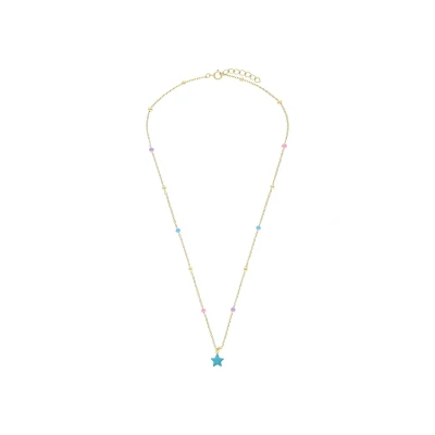 Afbeelding van Lucardi Kinder Zilveren Ketting ster emaille blauw 925 Zilver Zilverkleurig 41 cm