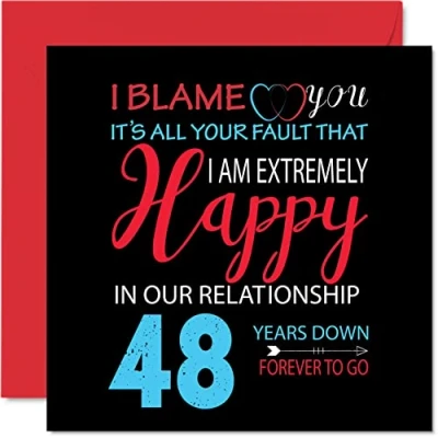 Afbeelding van Grappige 48e verjaardagskaart voor echtgenoot vrouw Your Fault I&#039;m Extremely Happy Gelukkige huwelijksverjaardagskaart partner, 145 mm x wenskaarten achtenveertigste jubilea