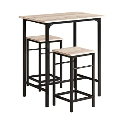Afbeelding van SoBuy OGT10 HG Bistrotafel 3 delige Tafel met 2 stoelen Bartafelset Eettafel Grijze Zitgroep