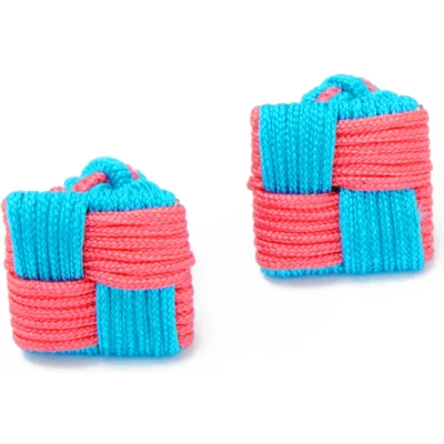 Afbeelding van Manchetknopen Zijden Knoop Vierkant met Blauw en Roze