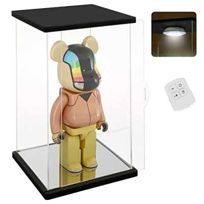 Afbeelding van Nonemey Acryl Vitrine Transparant met Afstandsbediening Licht voor 400% Beer Brick, Stofdicht Model Showcase Organiser Box, Collectibles Figurines (Zwart, 15*12*32 cm)