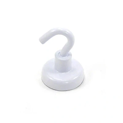 Afbeelding van 25 mm wit gestreept neodymium haakmagneet met M5 haak voor koelkast, whiteboard, notities, archiefkast of kantoor diameter x 36,5 hoog 20 kg trein