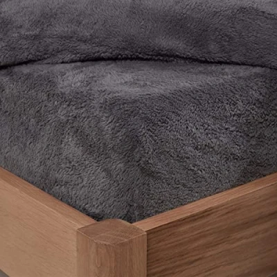 Afbeelding van Brentfords Teddy Fleece Hoeslaken, warm, zacht beddengoed, antraciet, kingsize, van polyester, zachte sherpa