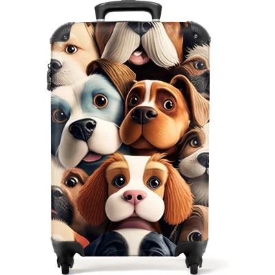 Afbeelding van NoBoringSuitcases.com® Kinderkoffer Hond Dieren Jongens Patronen Kind Trolley op wieltjes Handbagagekoffer Past binnen 55x40x20 cm en 55x35x25 Reiskoffer kinderen Koffer meisje