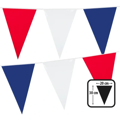 Afbeelding van Holland rood wit blauw plastic buiten vlaggetjes van 10 meter Vlaggenlijnen