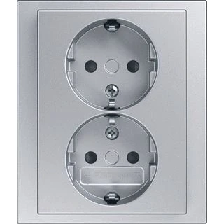 Afbeelding van Abb busch jaeger 2 voudige wandcontactdoos randaarde inbouw steekklem schroef kindveilig ip21 aluminium look ral9006 2tka00003888