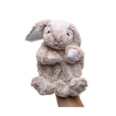 Afbeelding van Uni Toys Handpop haas (bruin gemêleerd) 24 cm (hoogte) pluche pop, konijn dier, knuffeldier