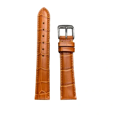 Afbeelding van Horlogeband 18 mm Bruin Echt leer in croco print Roestvrijstalen gesp