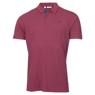 Afbeelding van Calvin Klein Heren 2024 Campus 3 Knop Geribbelde Kraag Golf Polo Shirt, Mauve Camo, XXL