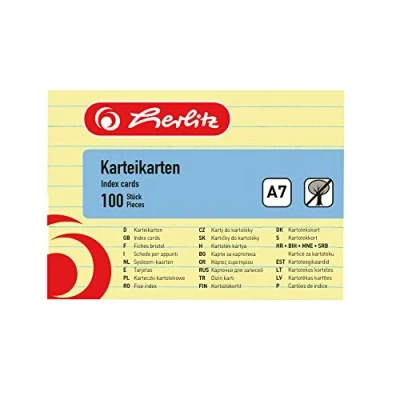 Afbeelding van Herlitz 1150713 indexkaart A7 gelijnd geel 100 stuks